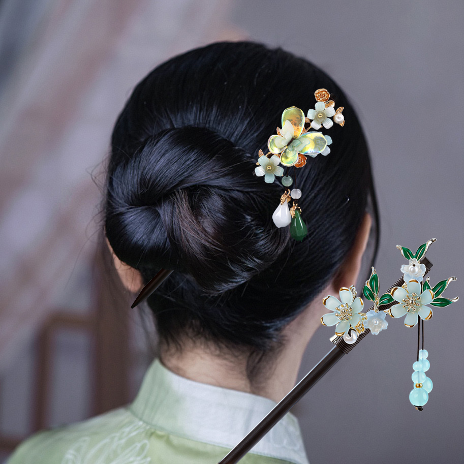 Supply Florist - Tusuk Konde Kayu Berumbai Motif Bunga